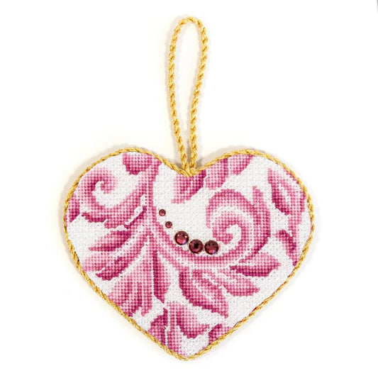 Damask Large Heart/Rose with Stitch Suggestions Printed Canvas Needlepoint To Go 