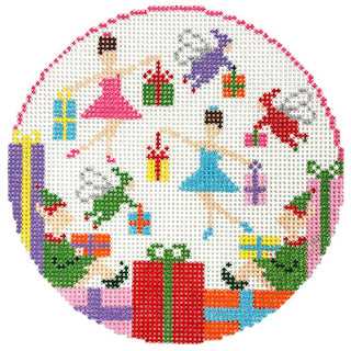 Dancing Fairies 4.25" Ornament Painted Canvas Doolittle Stitchery 
