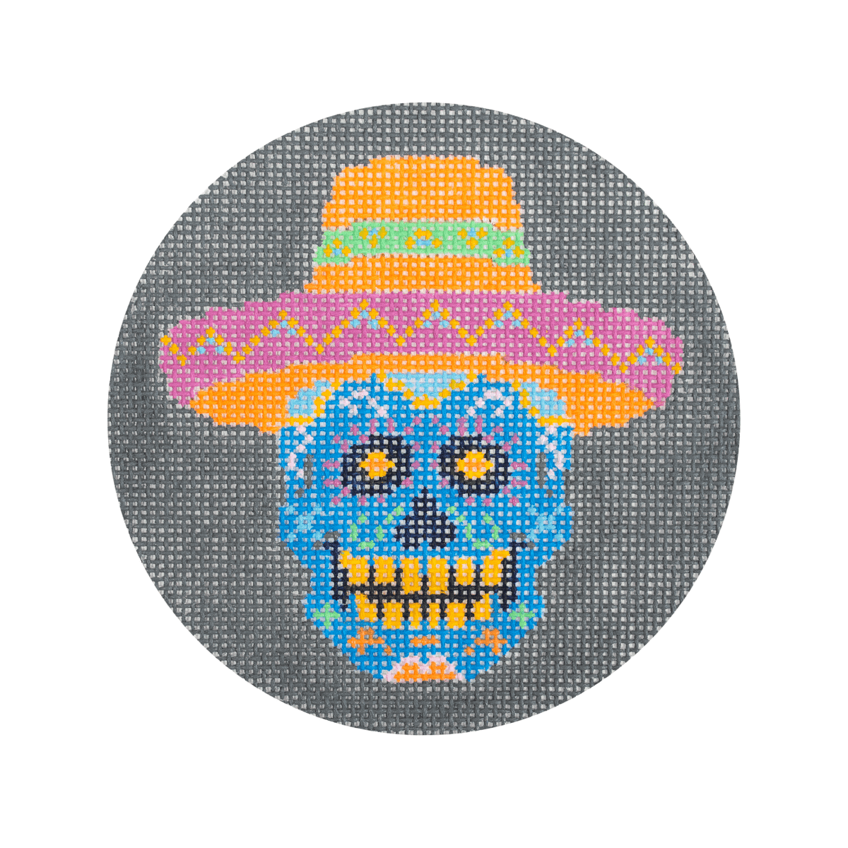 Day of the Dead Boy Round Painted Canvas A Poore Girl Paints  - 1