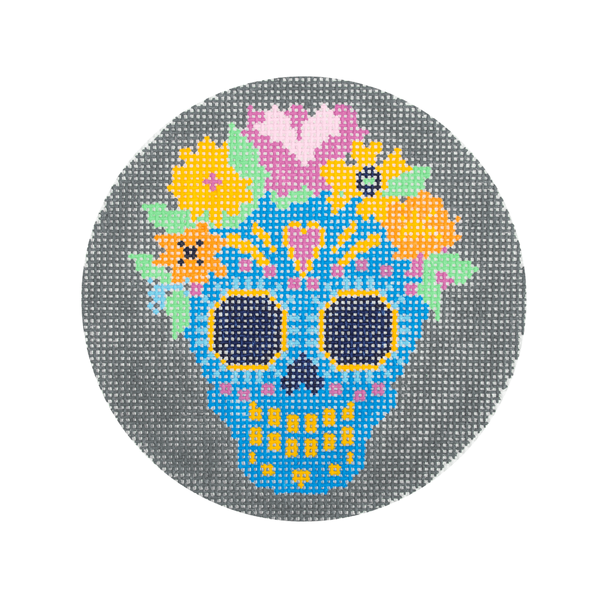 Day of the Dead Girl Round Painted Canvas A Poore Girl Paints  - 1