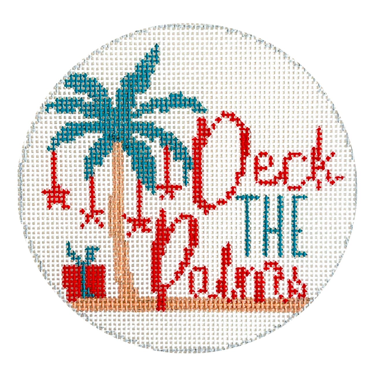Deck the Palms Round Painted Canvas Blue Waters Needlepoint  - 1