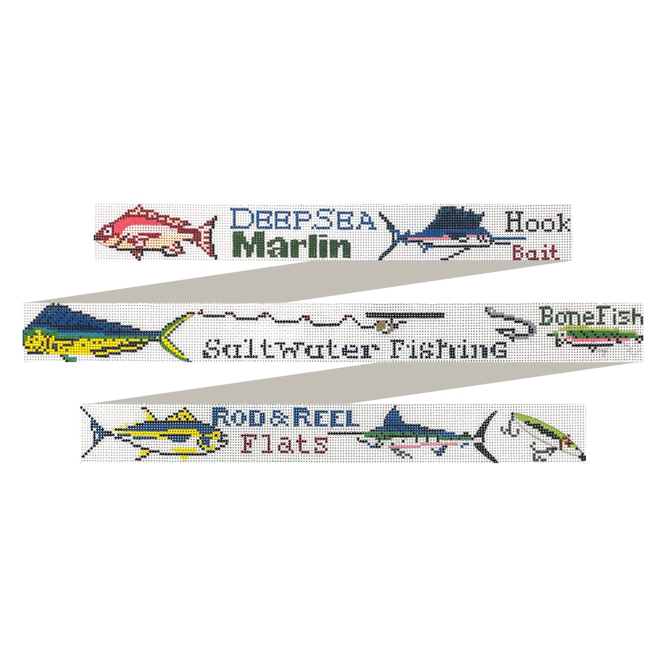 Deep Sea Fishing Collage Belt Painted Canvas The Meredith Collection  - 1