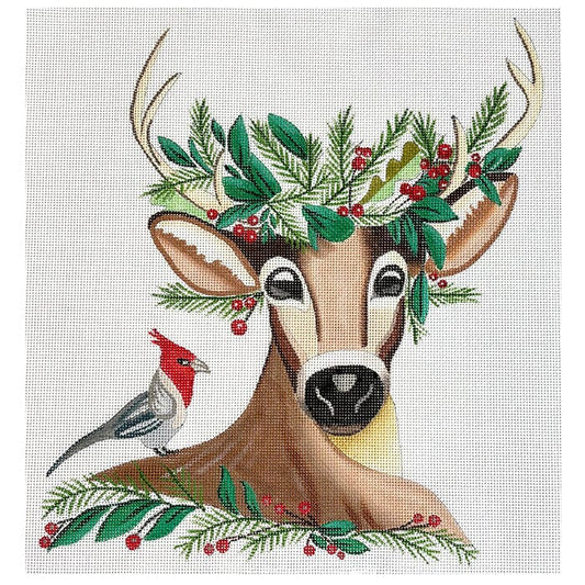 Deer Bust with Bird Painted Canvas Alice Peterson Company 