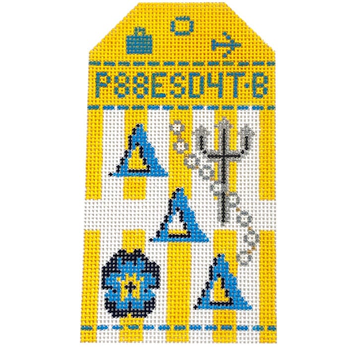 Delta Delta Delta Collegiate Retro Travel Tag Painted Canvas Kangaroo Paw Designs 
