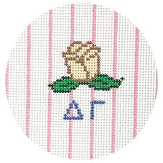 Delta Gamma 3" Round with Cream Rose Painted Canvas Kangaroo Paw Designs 
