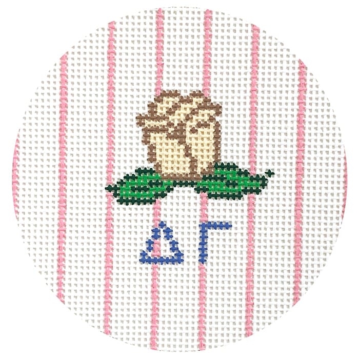 Delta Gamma 3" Round with Cream Rose Painted Canvas Kangaroo Paw Designs  - 1