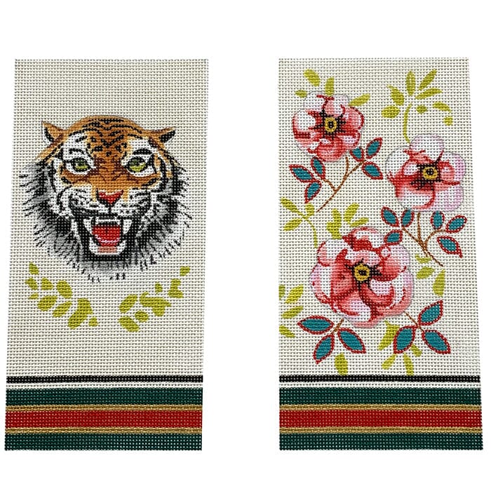 Designer Tiger and Floral Double Eyeglass Case Painted Canvas Colors of Praise 