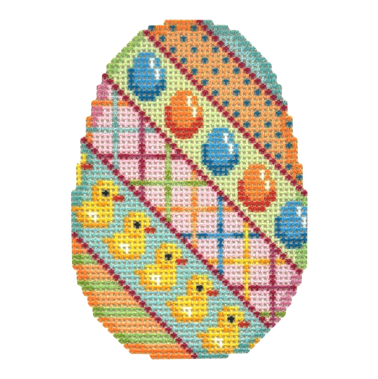 Diagonal Stripes/Chick Egg Printed Canvas Two Sisters Needlepoint 
