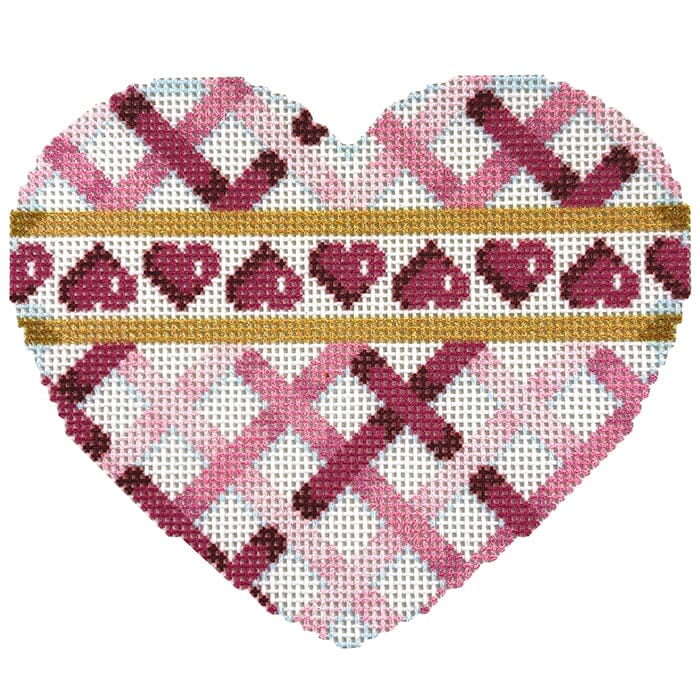 Diagonal Woven/Hearts Heart Printed Canvas Two Sisters Needlepoint 
