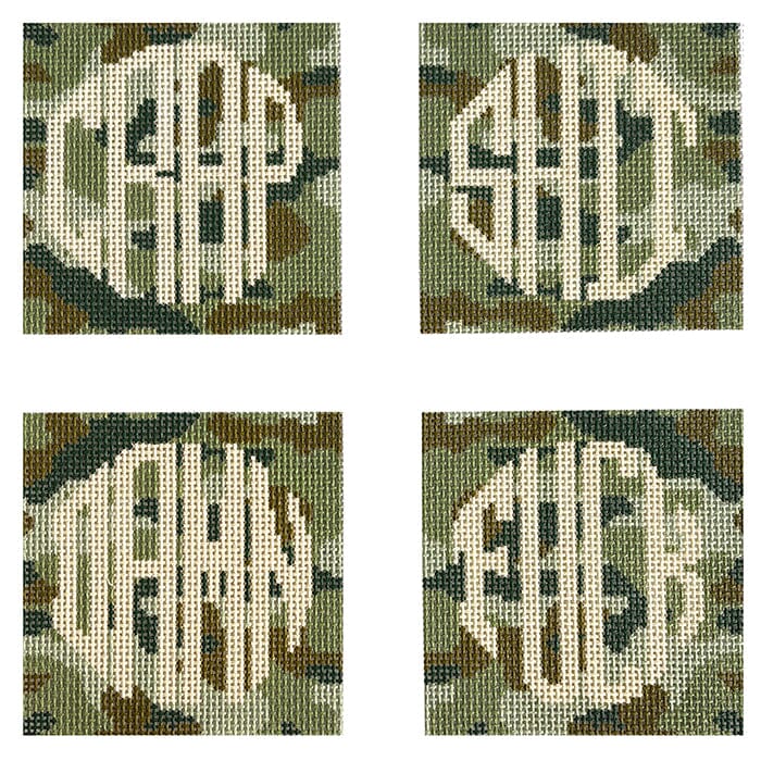 Dirty Coasters - Camo Greens Painted Canvas Wipstitch Needleworks 