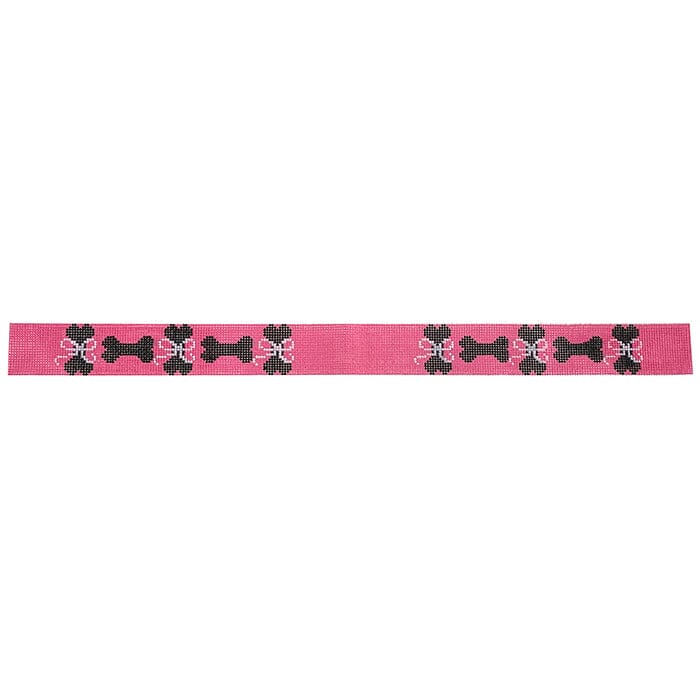 Dog Bones on Pink Dog Collar Painted Canvas The Meredith Collection  - 1