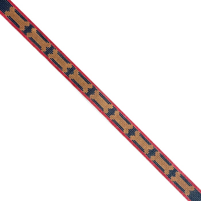Dog Collar   Bones on Navy with Red Border Painted Canvas CBK Needlepoint Collections  - 1