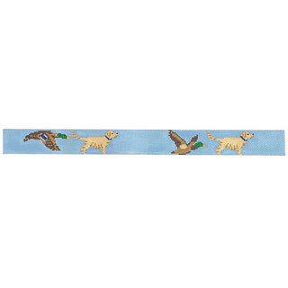 Dog Collar   Golden Retriever and Duck on Pale Blue Painted Canvas Elm Tree Needlepoint 
