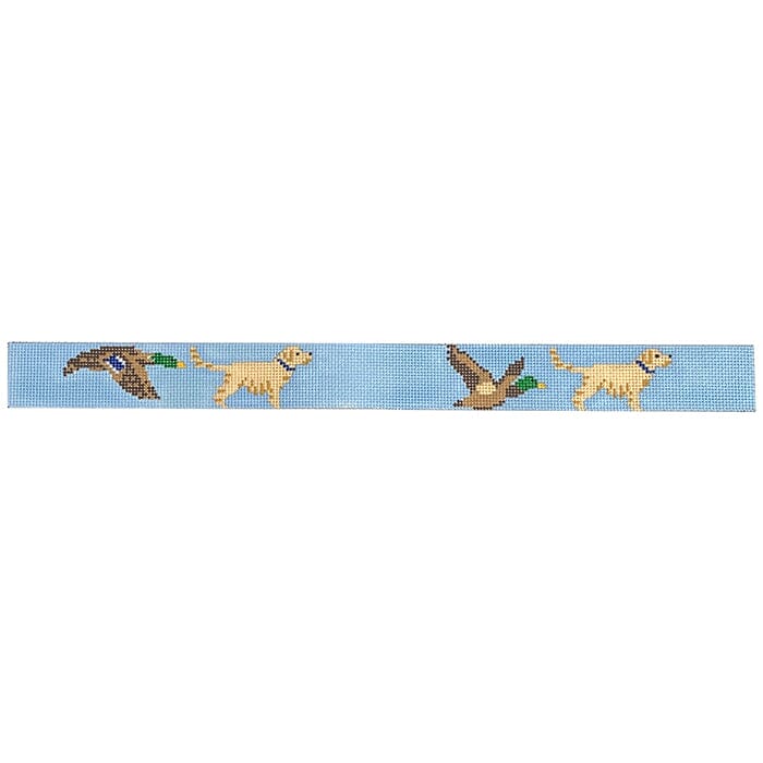 Dog Collar   Golden Retriever and Duck on Pale Blue Painted Canvas Elm Tree Needlepoint 

