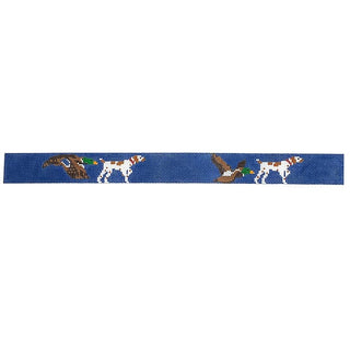 Dog Collar   Setter and Duck on Royal Blue Painted Canvas Elm Tree Needlepoint 
