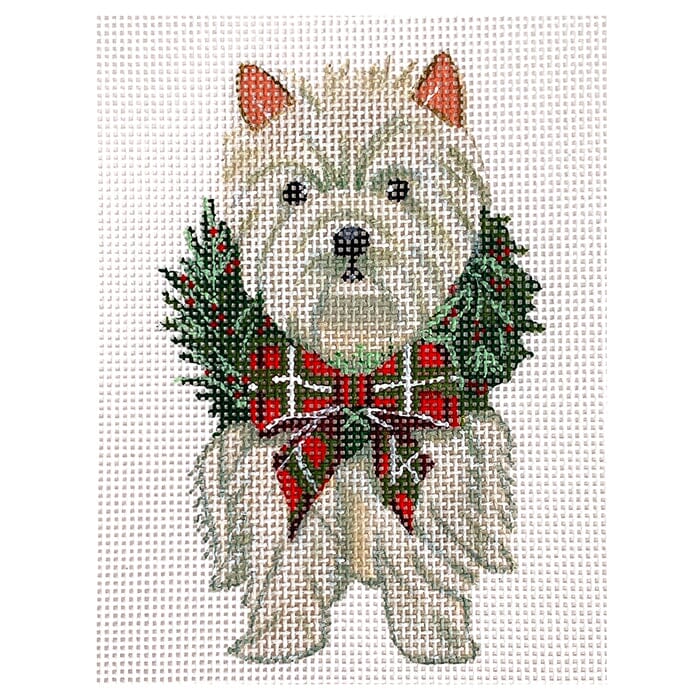 Dog: Holiday Westie Ornament Painted Canvas Painted Pony Designs 