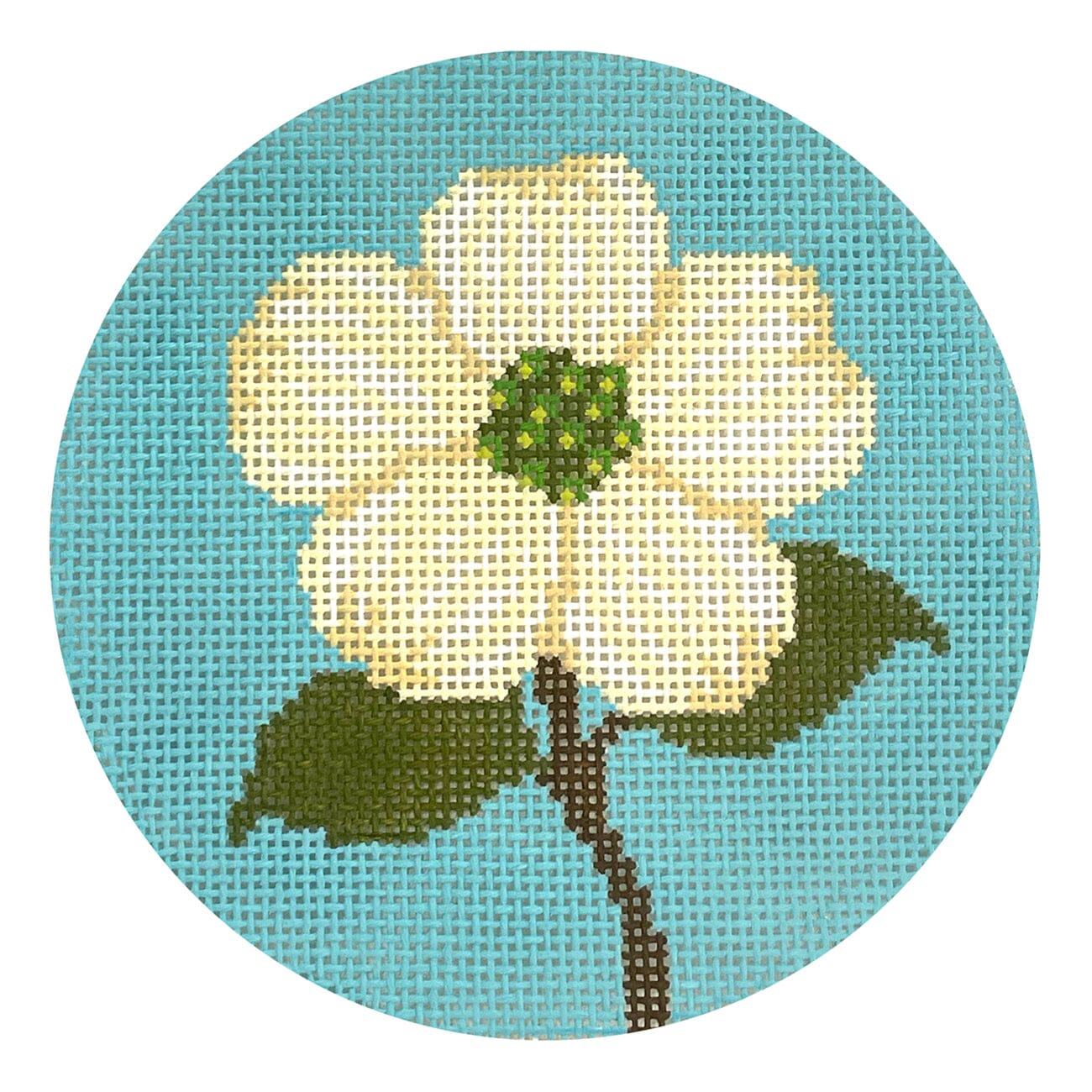 Dogwood   Flowers of America Round (NC, VA) Painted Canvas Lucky Lotus Needlepoint  - 1