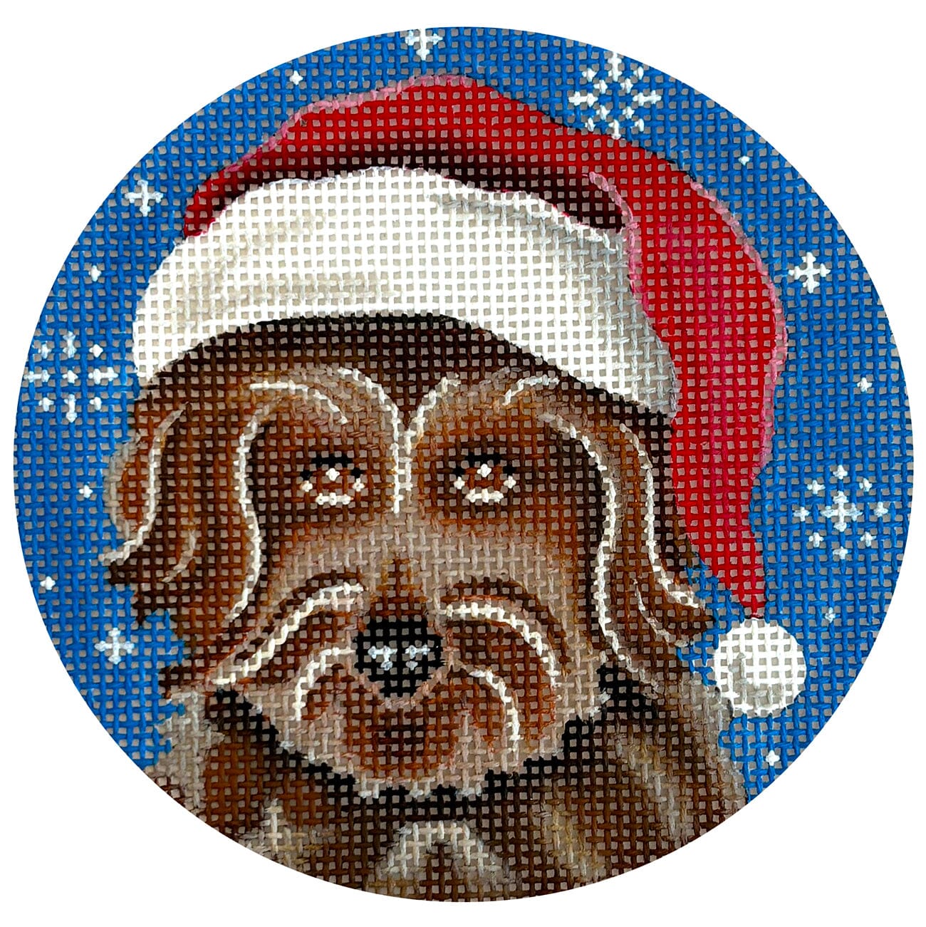 Doodle Santa Dog Round Painted Canvas Pepperberry Designs 
