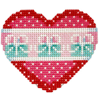 Dots/Blue Boxes Mini Heart Printed Canvas Two Sisters Needlepoint 

