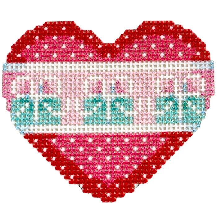 Dots/Blue Boxes Mini Heart Printed Canvas Two Sisters Needlepoint 
