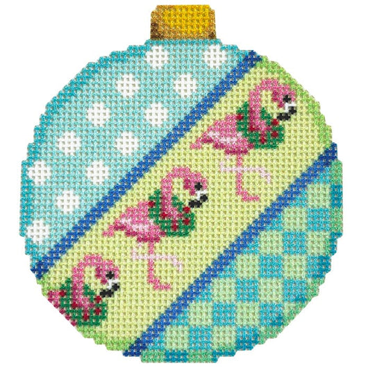 Dots/Flamingos/Check Ball Ornament Printed Canvas Two Sisters Needlepoint 