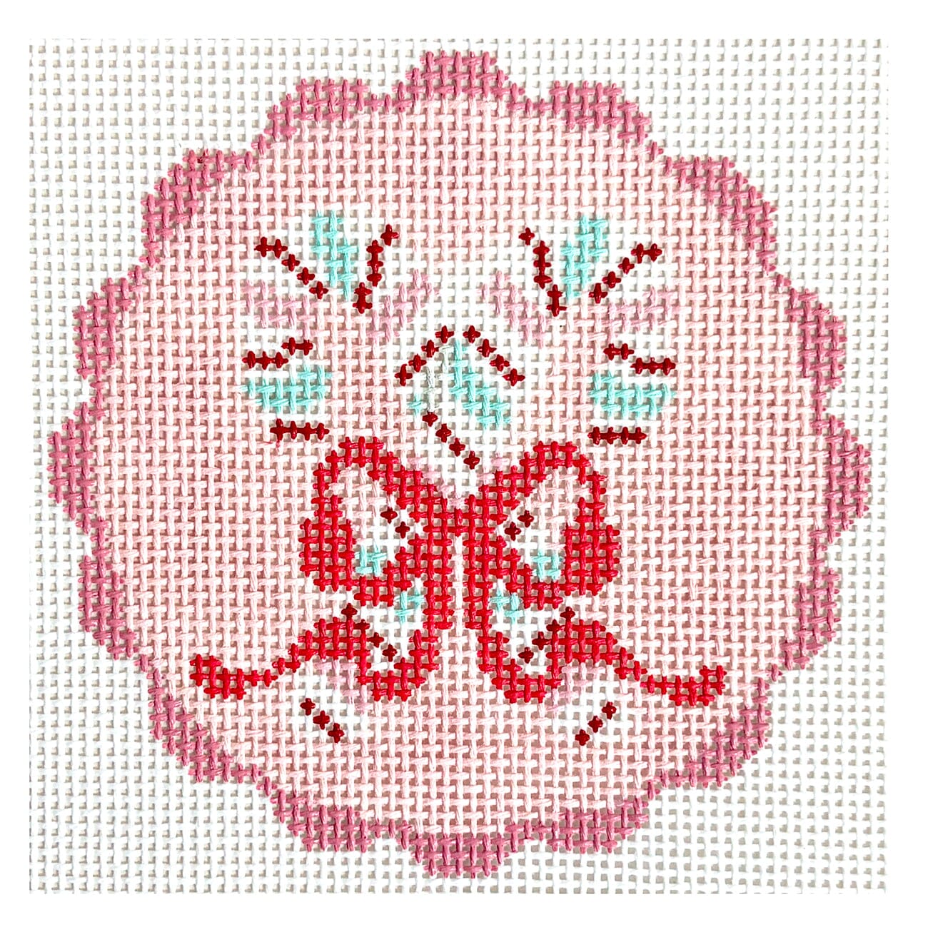 Double Candy Cane Round Painted Canvas Walker's Needlepoint  - 1