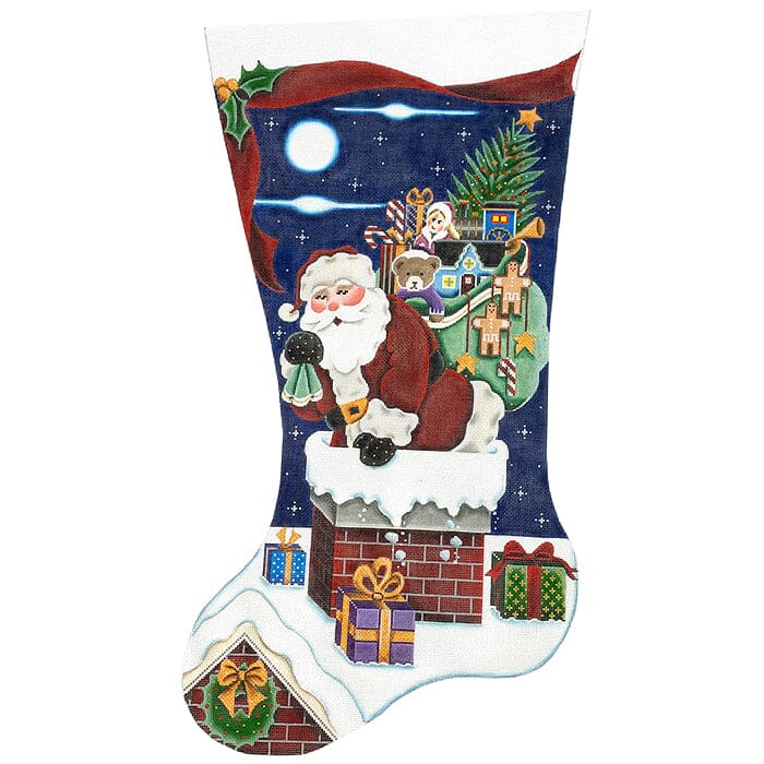 Down the Chimney Stocking TTL on 18 Painted Canvas Rebecca Wood Designs  - 1