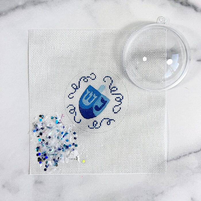 Dreidel & Streamers Ornament with Clear Dome & Confetti Painted Canvas Kate Dickerson Needlepoint Collections  - 1