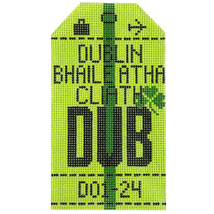 Dublin DUB Retro Travel Tag Painted Canvas Hedgehog Needlepoint 
