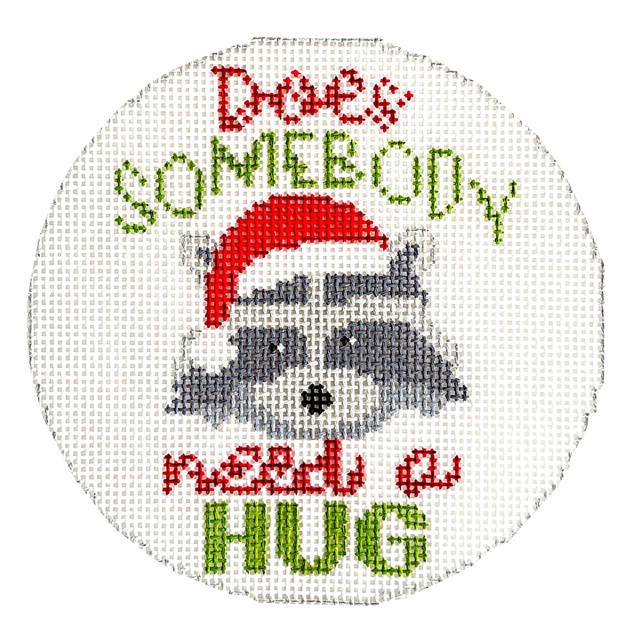 Elf   Does Somebody Need a Hug Round Painted Canvas Blue Waters Needlepoint  - 1