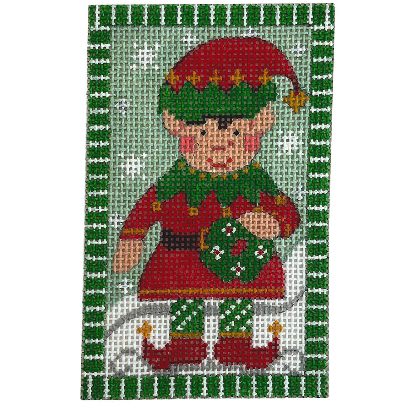 Elf Holding Wreath Painted Canvas Danji Designs 
