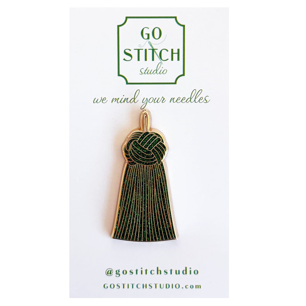 Emerald Green Glitter French Knot Tassel Needle Minder Accessories Go Stitch Studio  - 1