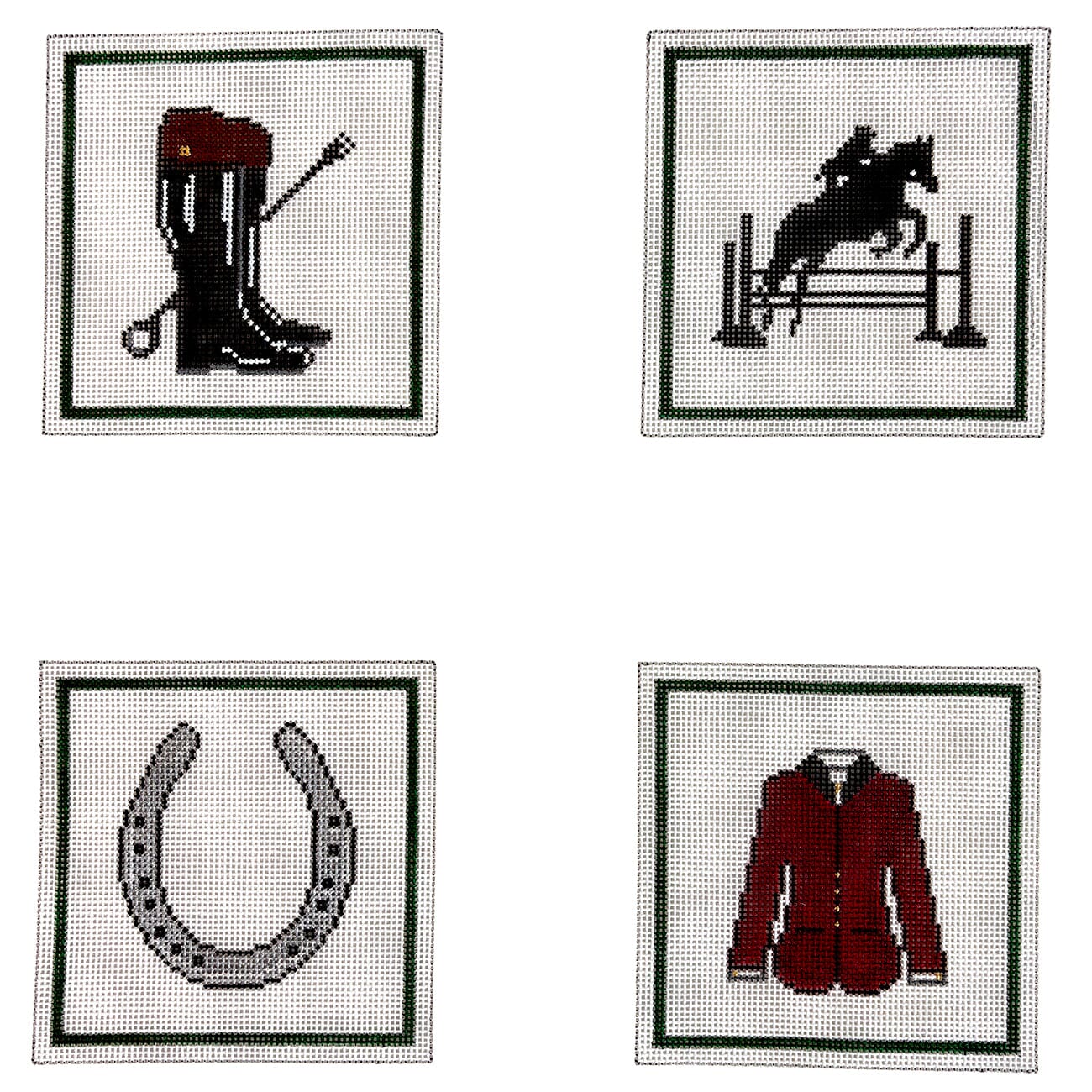Equestrian Coasters Set Painted Canvas The Meredith Collection  - 1
