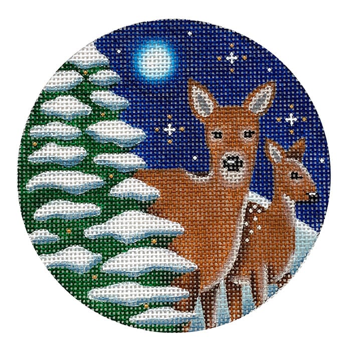 Evening Deer Round Painted Canvas Rebecca Wood Designs  - 1