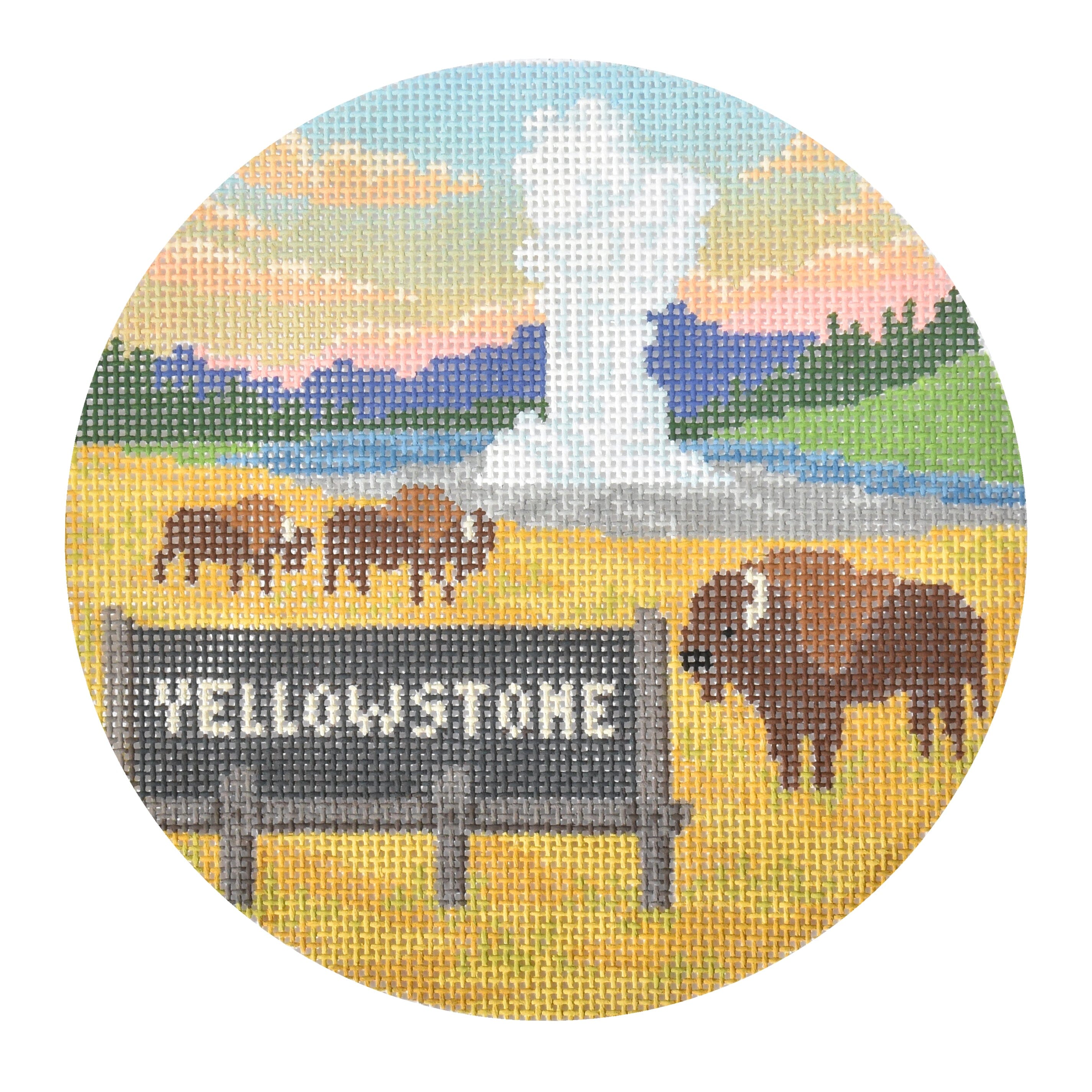 Explore America   Yellowstone with Stitch Guide Painted Canvas Kirk & Bradley  - 1