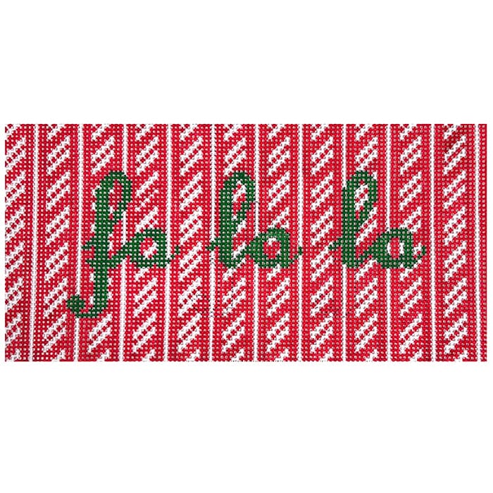 Fa La La La in Green on Red Candy Cane Stripes 3x6 Painted Canvas Kristine Kingston 