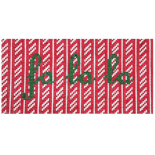 Fa La La La in Green on Red Candy Cane Stripes 3x6 Painted Canvas Kristine Kingston 