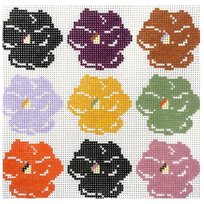 Fall Pansy Block 8x8 Painted Canvas Goodpoint Needlepoint 
