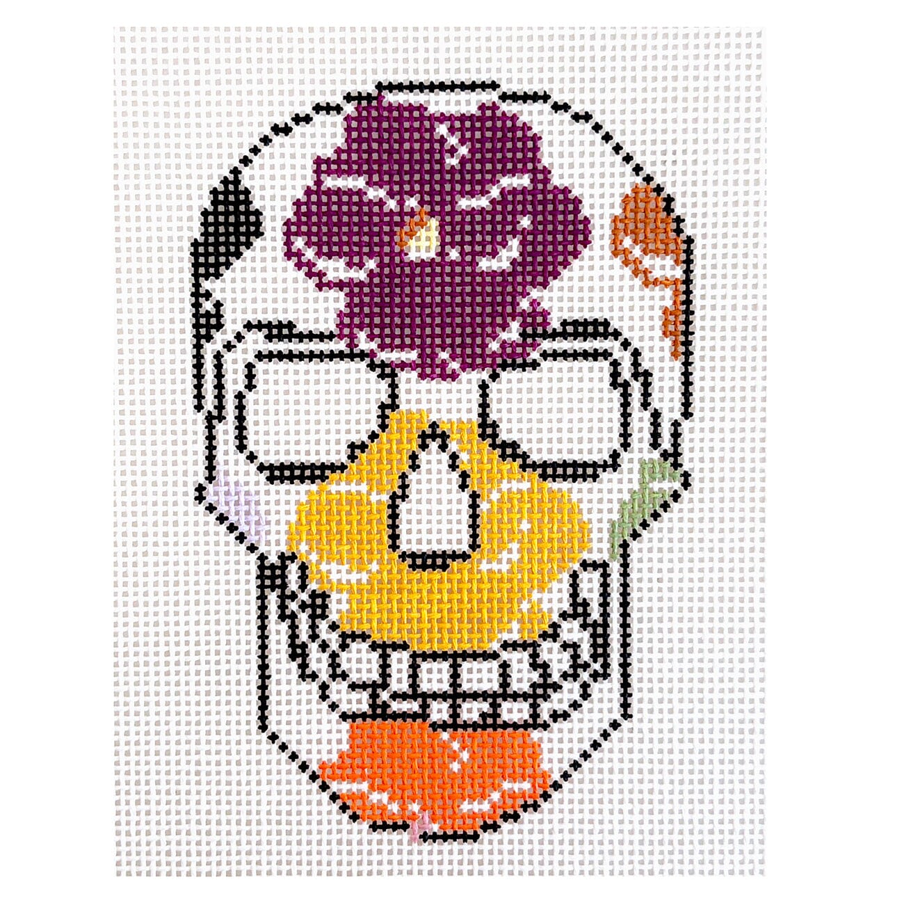 Fall Pansy Skull Painted Canvas Goodpoint Needlepoint  - 1