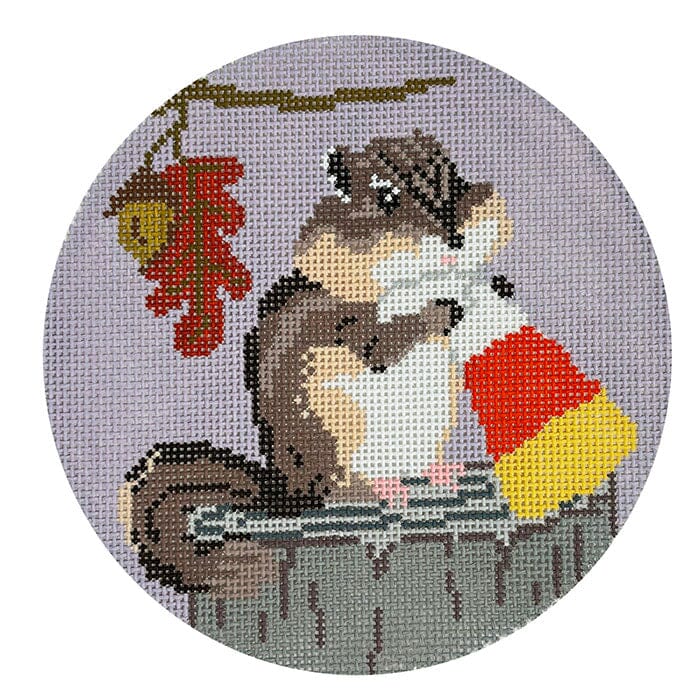 Fall Sweets Chipmunk 5" Round Painted Canvas The Gingham Stitchery  - 1