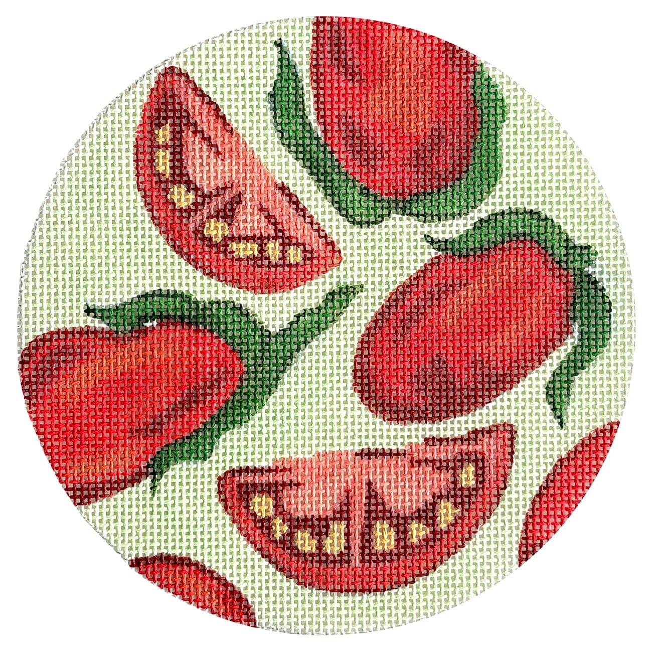 Farmers Market: Tomato Slices Round Painted Canvas Atlantic Blue Canvas  - 1