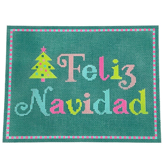 Feliz Navidad Painted Canvas Stitch Rock Designs  - 1