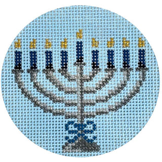 Festival of Lights Round Blue Painted Canvas Rachel Barri Designs 
