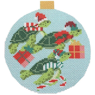 Festive Sea Friends   Sea Turtles with Stitch Guide Printed Canvas Kirk & Bradley 

