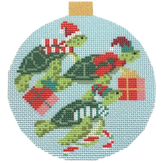 Festive Sea Friends - Sea Turtles with Stitch Guide Printed Canvas Kirk & Bradley 