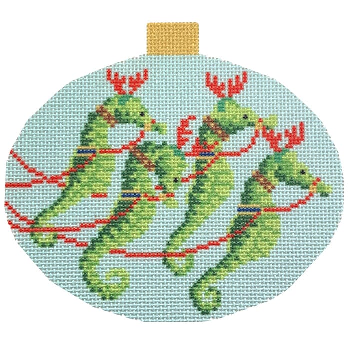 Festive Sea Friends - Seahorses with Stitch Guide Printed Canvas Kirk & Bradley 