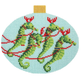 Festive Sea Friends   Seahorses with Stitch Guide Printed Canvas Kirk & Bradley 
