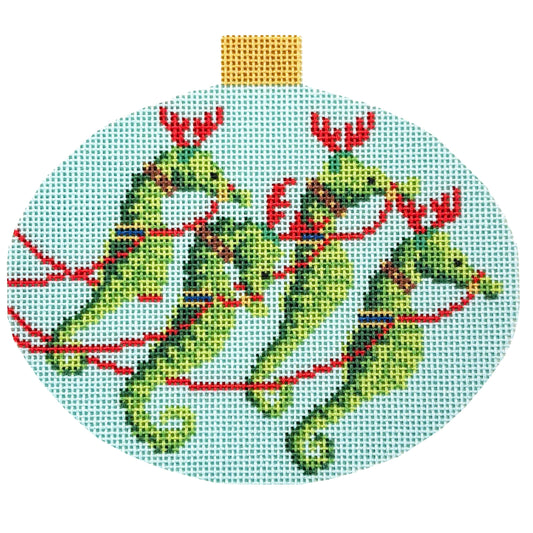 Festive Sea Friends - Seahorses with Stitch Guide Printed Canvas Kirk & Bradley 