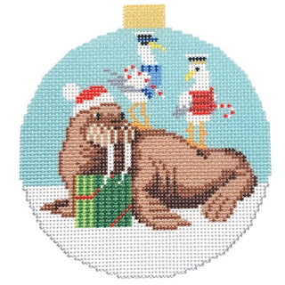 Festive Sea Friends   Walrus and Seagulls with Stitch Guide Printed Canvas Kirk & Bradley 
