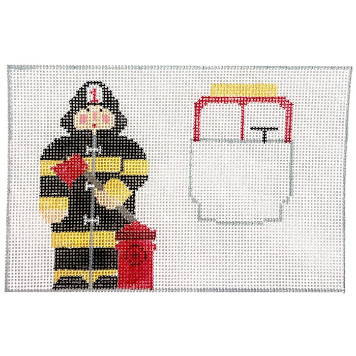 Fireman Tooth Fairy Pillow Painted Canvas Kathy Schenkel Designs 
